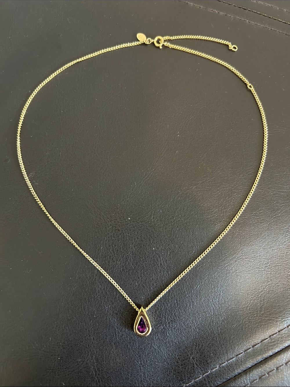 Gold colored Teardrop Necklace with Purple Stone - Women Jewelry